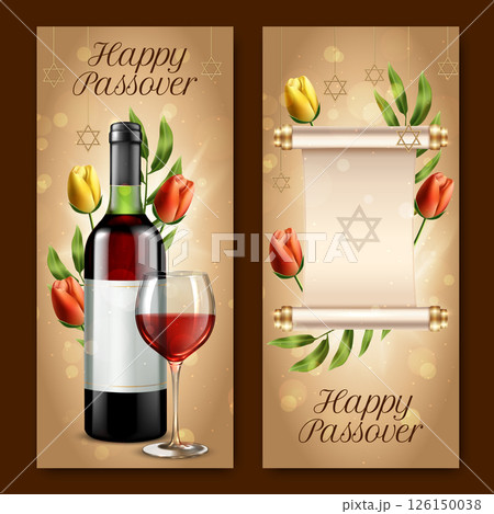Happy Passover Vertical banners Set with flowers 126150038
