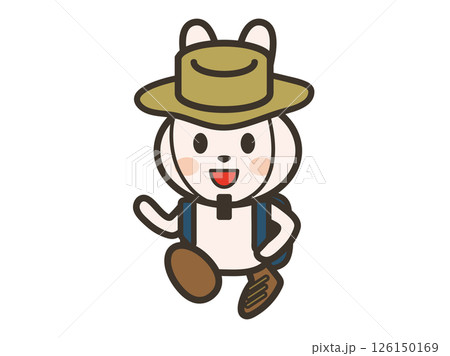 アウトドアウェアでウォーキングするかわいいうさぎさんのイラスト アウトドアウェアでウォーキングするかわいいうさぎさんのイラスト 126150169