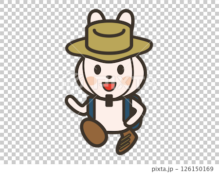 アウトドアウェアでウォーキングするかわいいうさぎさんのイラスト アウトドアウェアでウォーキングするかわいいうさぎさんのイラスト 126150169
