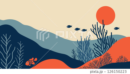 Abstract Underwater Scene with Clownfish 126150223
