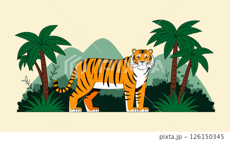 Cartoon Tiger in Jungle Setting 126150345