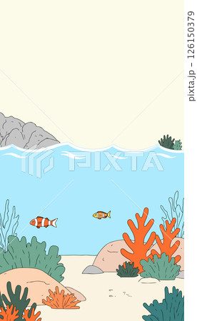 Cartoon Underwater Scene with Fish and Coral 126150379