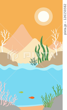 Stylized Underwater Landscape with Fish 126150382
