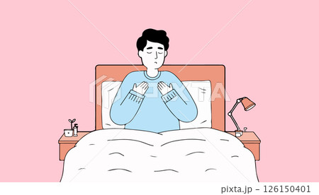 Man in Bed with Hands on Chest 126150401