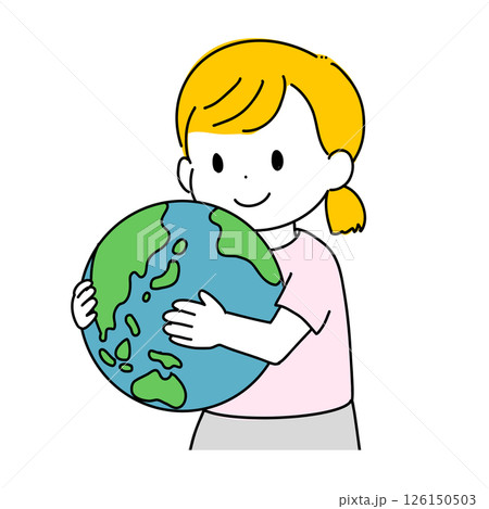 地球を抱える女の子のイラスト（SDGs・環境・未来の子ども） 126150503
