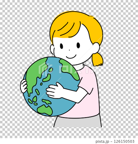 Illustration of a girl holding the earth (SDGs, environment, children of the future) 126150503