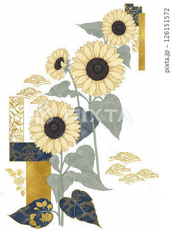 和柄ひまわりイラスト(3：4) 126151572