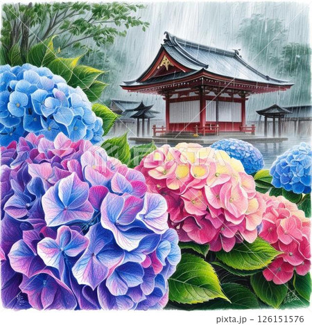 咲き乱れる紫陽花 126151576