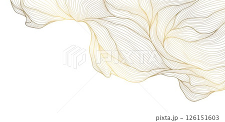 Vector golden line wave on white background. Abstract premium luxury elegant illustration, wavy Japanese ornament, flow water, ocean, organic shape pattern 126151603