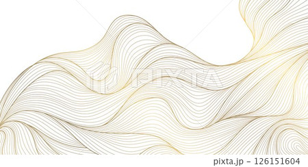 Vector golden line wave on white background. Abstract premium luxury elegant illustration, wavy Japanese ornament, flow water, ocean, organic shape pattern Vector golden line wave on white background. Abstract premium luxury elegant illustration, wavy Japanese ornament, flow water, ocean, organic shape pattern 126151604