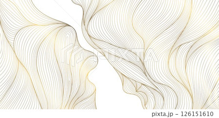 Vector golden line wave on white background. Abstract premium luxury elegant illustration, wavy Japanese ornament, flow water, ocean, organic shape pattern 126151610