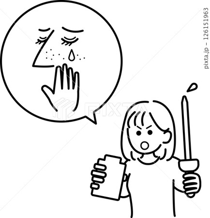 美容液で毛穴撲滅をイメージしたイラスト　線画のみ 126151963