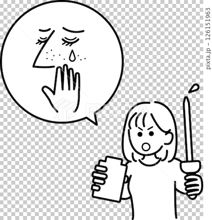 美容液で毛穴撲滅をイメージしたイラスト　線画のみ 126151963