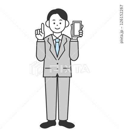 スマホをもって解説するビジネスマンのイラスト　ベクター 126152267
