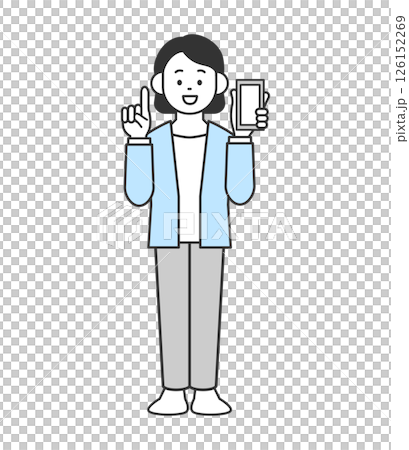 一位女士用智慧型手機解釋的向量插圖 126152269
