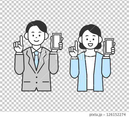 一名男子和一名女子使用智慧型手機引導的向量插圖 126152274