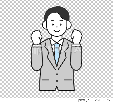 向量圖的一位微笑的商人，在空中揮舞著拳頭 126152275