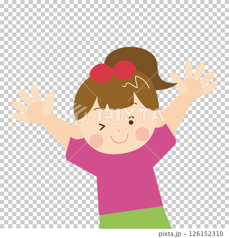 Illustration of a winking girl raising her arms in the air 126152310