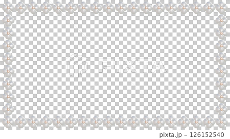 白いお花のパールのフレームの3DCGイラスト 16:9の長方形状に並ぶ真珠のビーズのあしらい1 126152540