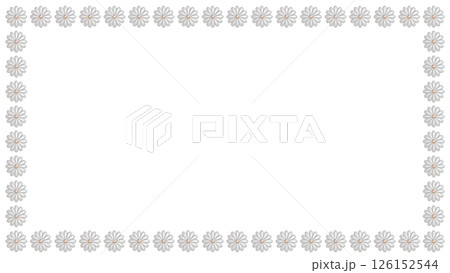 白いお花のパールのフレームの3DCGイラスト 16:9の長方形状に並ぶ真珠のビーズのあしらい3 126152544