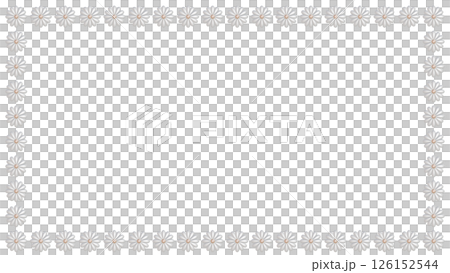 白いお花のパールのフレームの3DCGイラスト 16:9の長方形状に並ぶ真珠のビーズのあしらい3 126152544