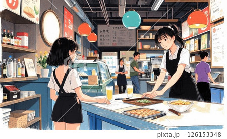 カフェで働く店員 126153348