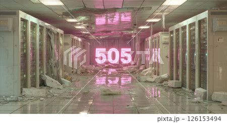 Server room error 505 broken pink neon debris damaged digital chaos Server room error 505 broken pink neon debris damaged digital chaos 126153494