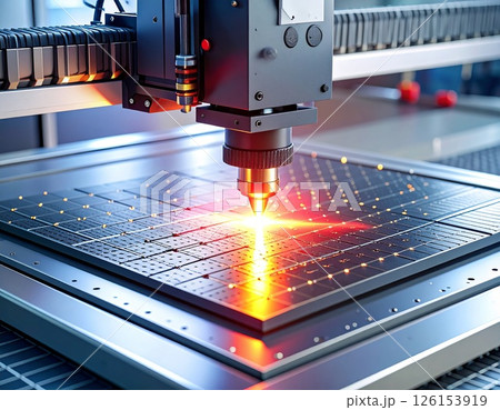 Industrial Laser Calibration on Smart Grid Panel. Laser Welding Process Industrial Laser Calibration on Smart Grid Panel. Laser Welding Process 126153919