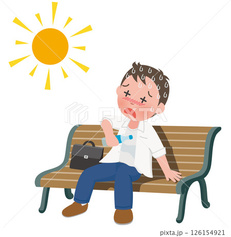 外回り中に猛暑で熱中症になりかけている営業マン 126154921
