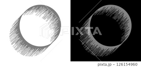 Circles with parallel lines. A white circle on a black background and the same illustration with inverted colors. 126154960