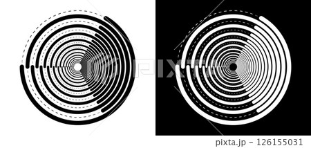 Abstract background with lines and dots in circle. Art lines design as logo or icon. Black lines on a white background and white lines on the black side. Abstract background with lines and dots in circle. Art lines design as logo or icon. Black lines on a white background and white lines on the black side. 126155031