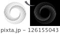 Modern abstract background. Waves in circle form. Spiral logo or icon, design element. Black shape on a white background and the same white shape on the black side. 126155043