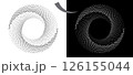 Modern abstract background. Waves in circle form. Spiral logo or icon, design element. Black shape on a white background and the same white shape on the black side. 126155044