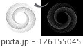 Modern abstract background. Waves in circle form. Spiral logo or icon, design element. Black shape on a white background and the same white shape on the black side. 126155045