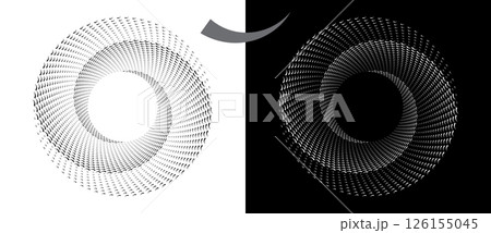 Modern abstract background. Waves in circle form. Spiral logo or icon, design element. Black shape on a white background and the same white shape on the black side. Modern abstract background. Waves in circle form. Spiral logo or icon, design element. Black shape on a white background and the same white shape on the black side. 126155045