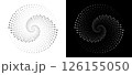 Modern abstract background. Halftone dots in circle form. Spiral logo, icon or design element. Black dots on a white background and white dots on the black side. 126155050