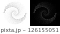Modern abstract background. Halftone dots in circle form. Spiral logo, icon or design element. Black dots on a white background and white dots on the black side. 126155051