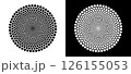 Modern abstract background. Halftone dots in circle form. Round logo. Vector dotted frame. Design element or icon. Black shape on a white background and the same white shape on the black side. 126155053