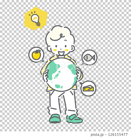 社会科の勉強にワクワクする小学生　シンプルでかわいい線画イラスト 126155477