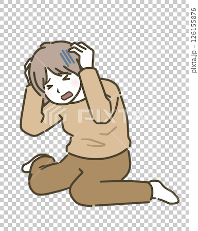 一名年輕女子雙手抱頭坐著（便裝） 126155876