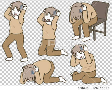 Set of young women holding their heads (casual clothes) 126155877