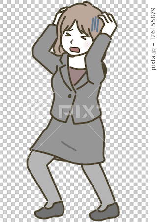 一名年輕女子抱著頭(穿著西裝) 一名年輕女子抱著頭(穿著西裝) 126155879