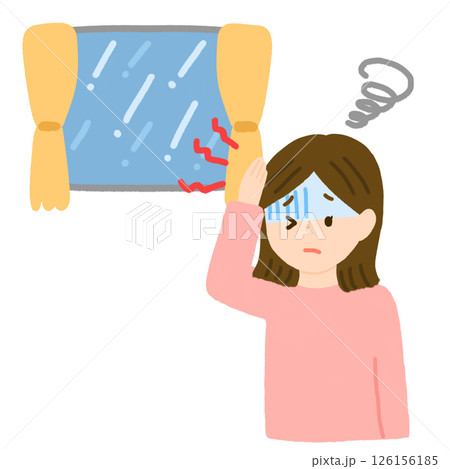 雨で頭が痛くなっている女性 126156185