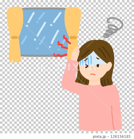 雨で頭が痛くなっている女性 126156185