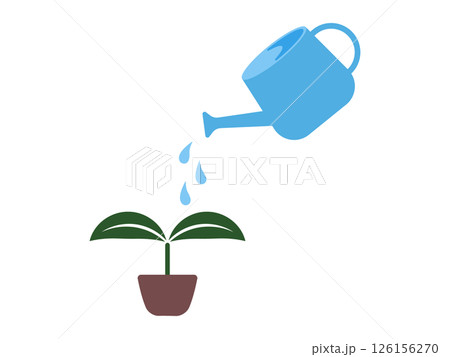 新芽に水やりをする青いジョウロ 126156270