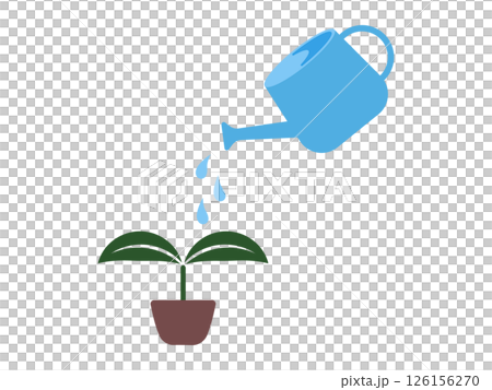 新芽に水やりをする青いジョウロ 126156270