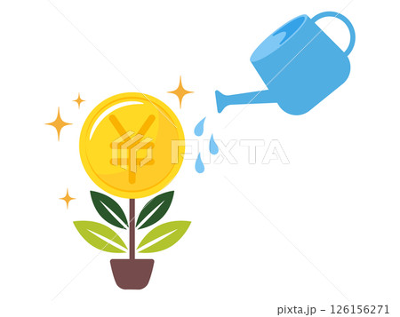 円記号コインに水やりをする青いジョウロ 126156271