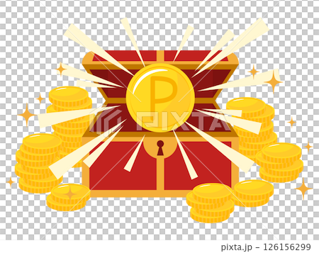 Point mark coins and treasure chests 126156299
