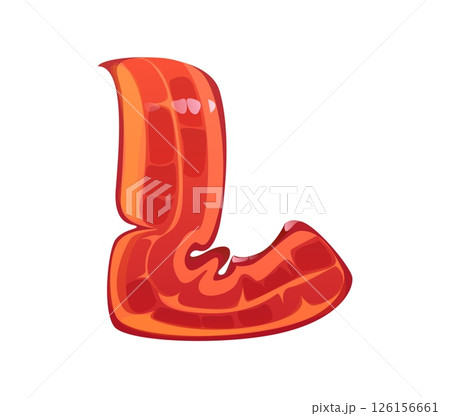 Fast food bacon meal English ABC font letter L. Fastfood menu meal alphabet symbol, street cafe appetizer vector English font typeset letter. Fast food kids ABC font typeface element 126156661