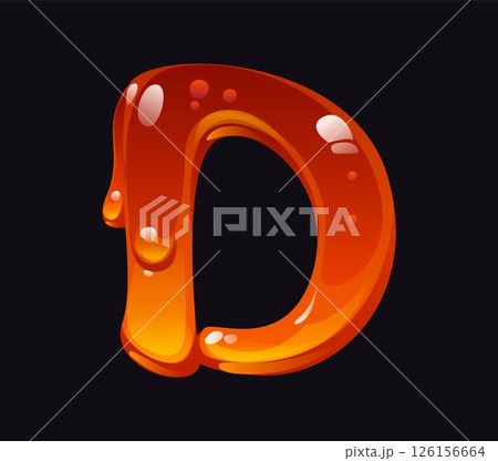 Flowing honey cartoon font letter D. Sweet amber flow ABC element, liquid caramel cartoon vector typeset sign. Tasty honey English alphabet type symbol or yellow candy font letter Flowing honey cartoon font letter D. Sweet amber flow ABC element, liquid caramel cartoon vector typeset sign. Tasty honey English alphabet type symbol or yellow candy font letter 126156664